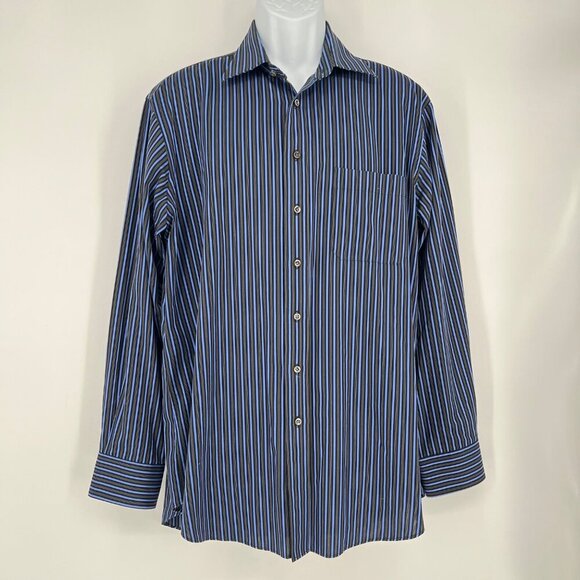 Scott‎ Barber Men's Blue  Striped Long Sleeve Shirt Size L - Picture 1 of 9